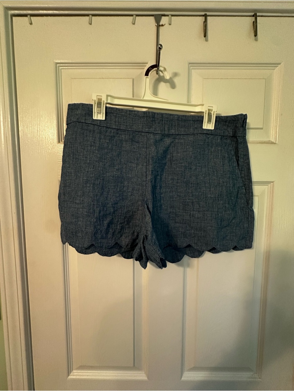 LOFT Scallop-Hem High Waist Shorts in Chambray Blue